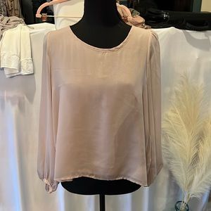 Taupe long sleeve blouse with peek a boo back